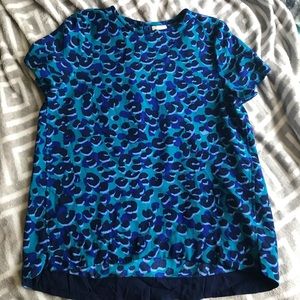 Stylus Womens Size Small Blue Cheetah Print Short Sleeve Blouse